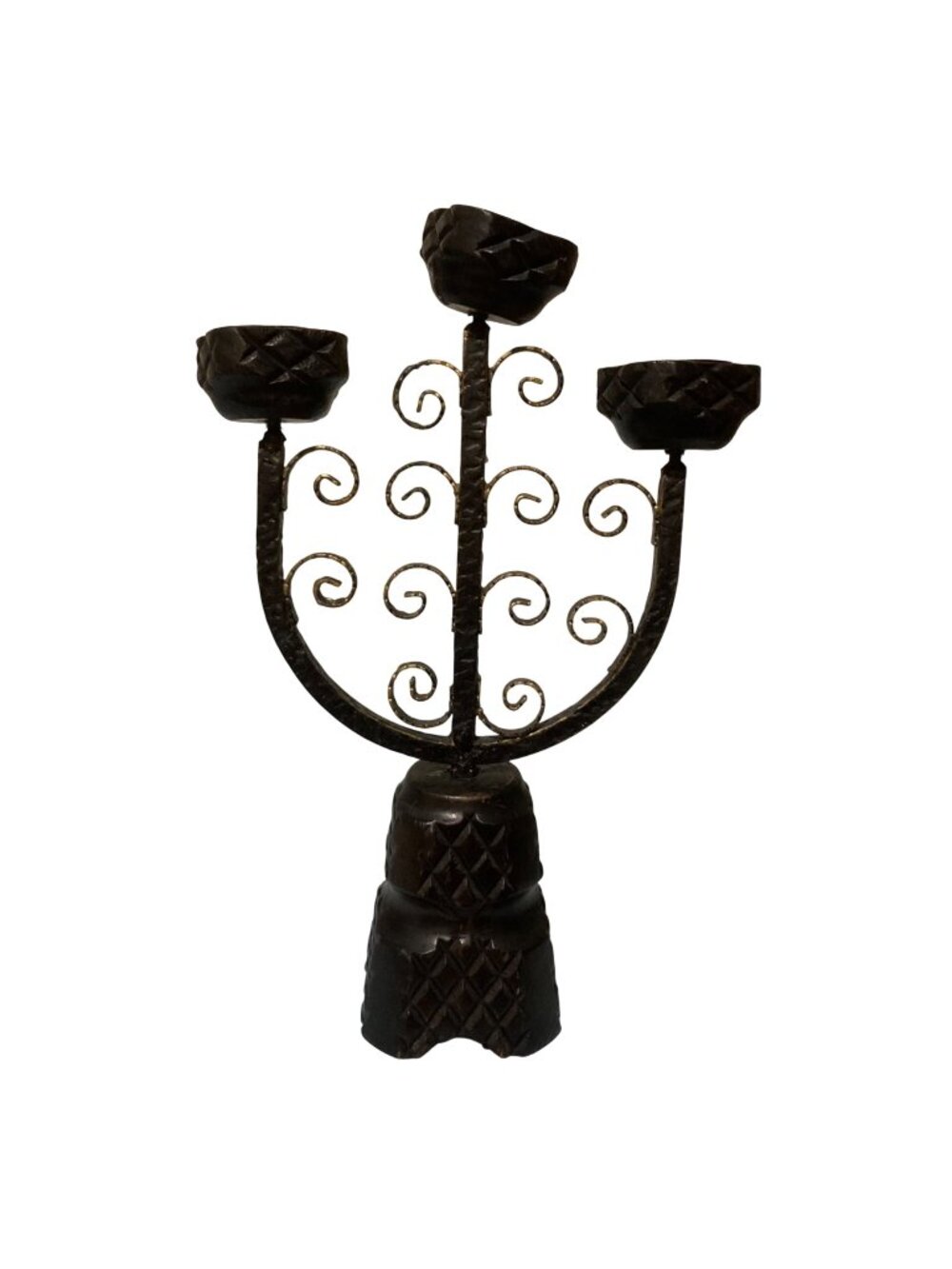 Vintage Brutalist Candelabra Spanish Revival Castlecore Candle Holder Wood And W